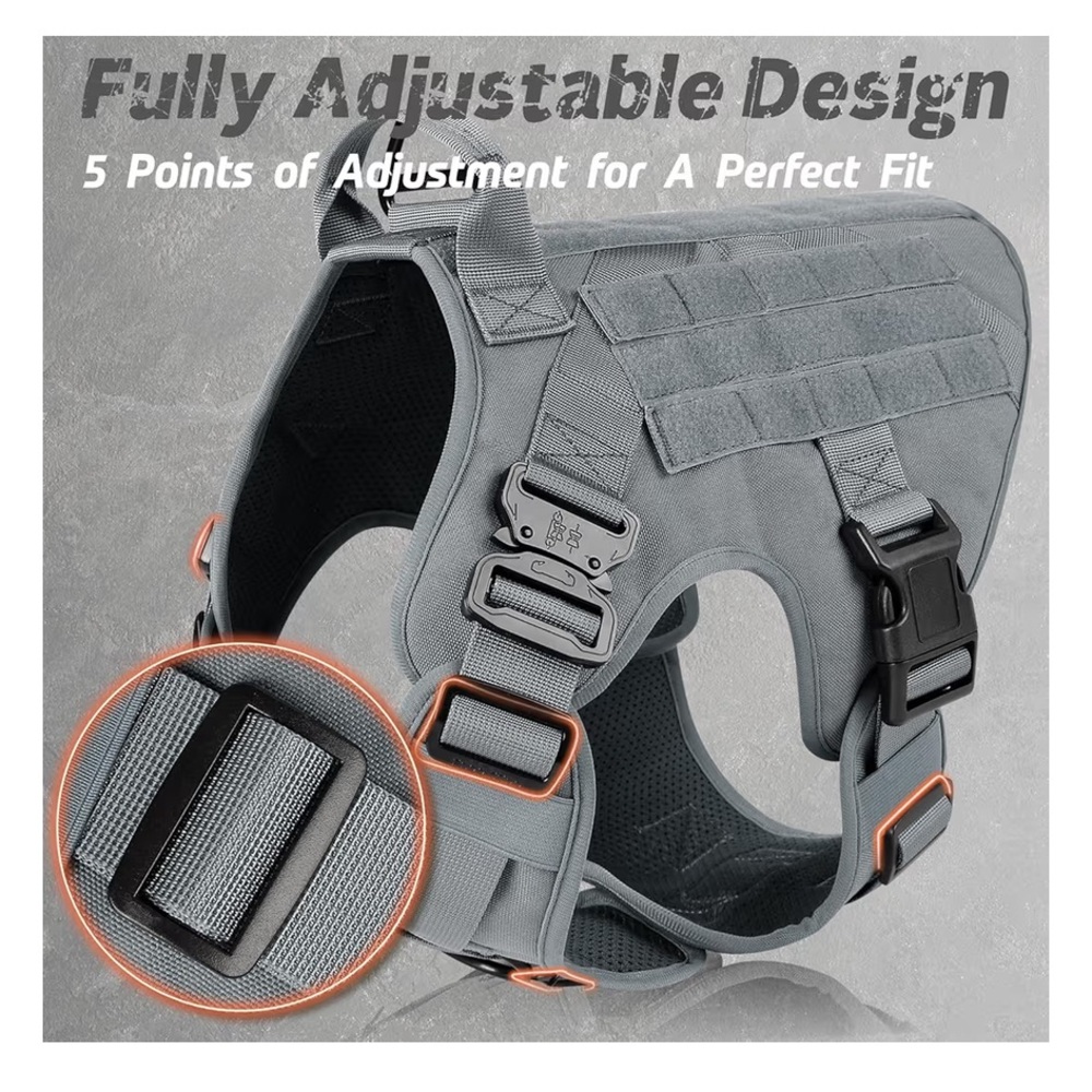 NWOT Tactical Dog Harness Heavy Duty Pet Handle No-Pull Military Vest Gray Large